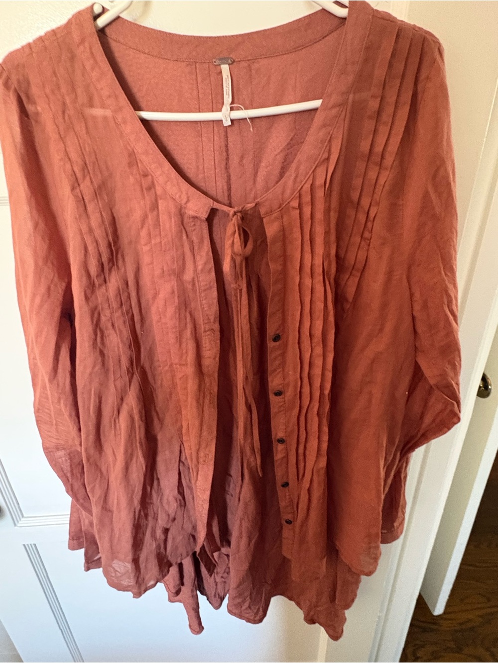 Free People Pintuck Tie-Front Tunic in Rust
